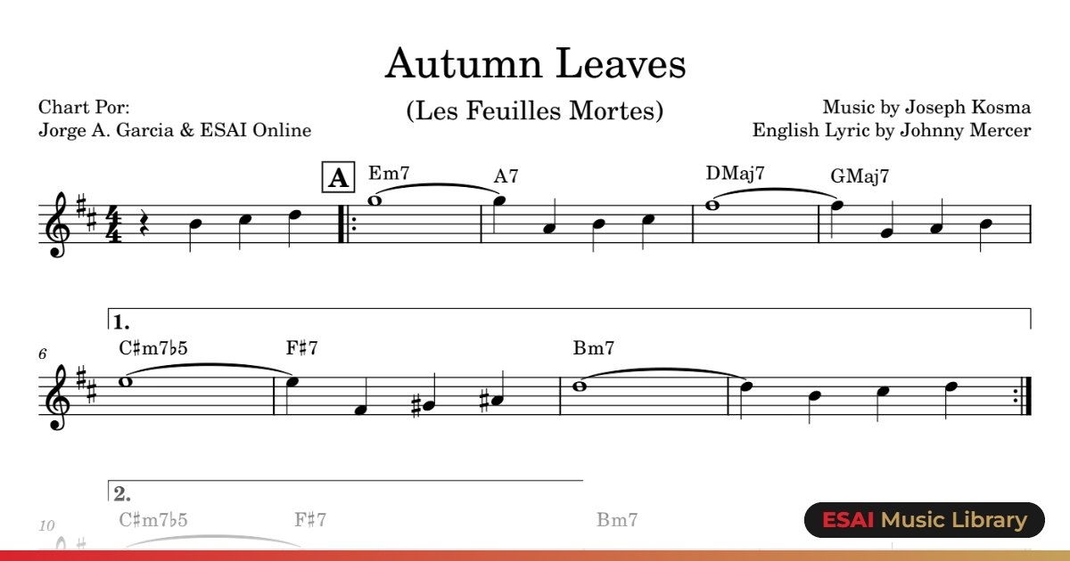 Inicio de la partitura de Autumn Leaves