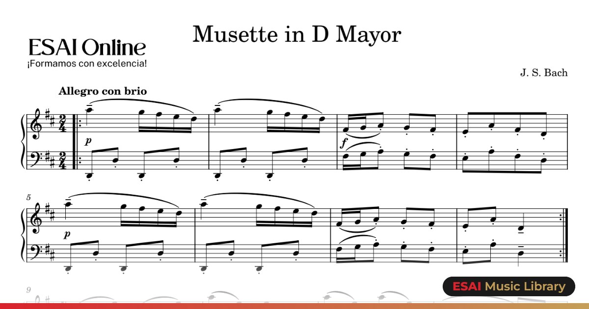 Inicio de la partitura de Musette in D Mayor