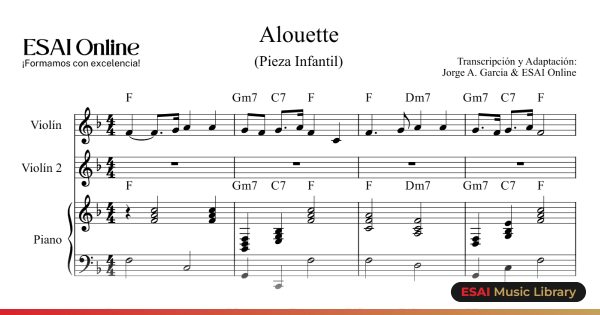 Inicio de la partitura de Alouette